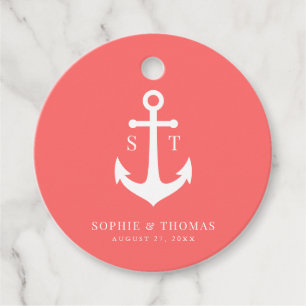 Étiquettes Cadeau Mariage d'Ancre de monogramme couleur Arrière - pl
