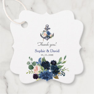 Étiquettes Cadeau Mariage d'Ancre floral bleu rose marine