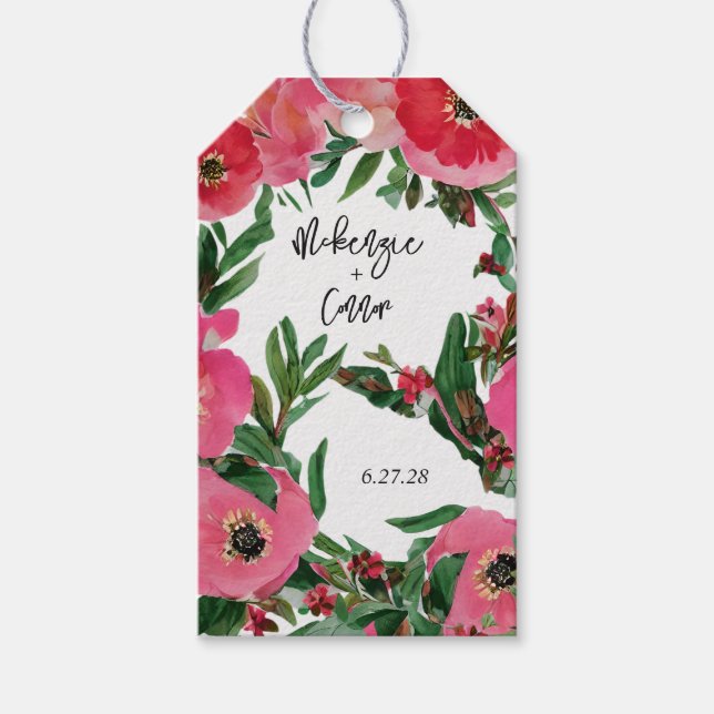 Étiquettes-cadeau Mariage d'anémone aquarelle (Devant)