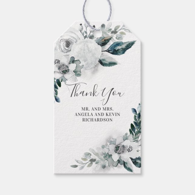 Étiquettes-cadeau Mariage d'aquarelle à fleurs blanches (Devant)