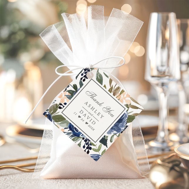 Étiquettes Cadeau Mariage d'aquarelle bleu marine (Créateur téléchargé)