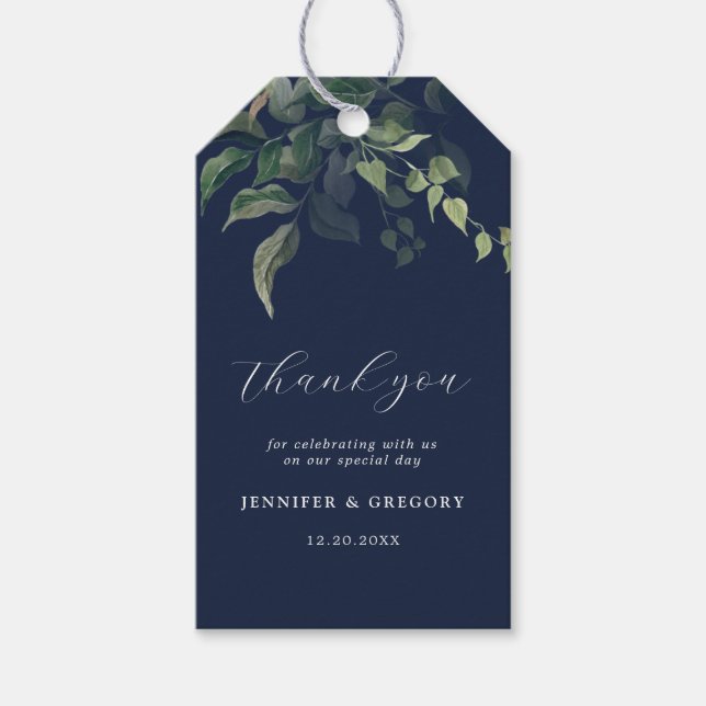 Étiquettes-cadeau Mariage d'aquarelle botanique bleu marine (Devant)