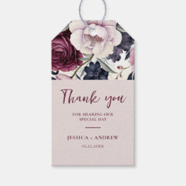Étiquettes-cadeau Mariage d'aquarelle florale de prune bordeaux