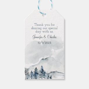 Étiquettes-cadeau Mariage d'aquarelle Foggy Mountain