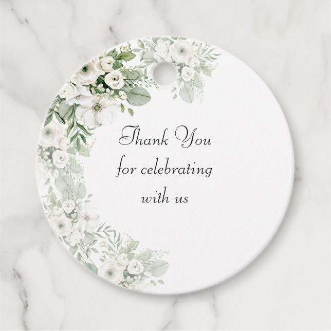 Étiquettes Cadeau Mariage d'aquarelle vert pâle rose à  (Devant)
