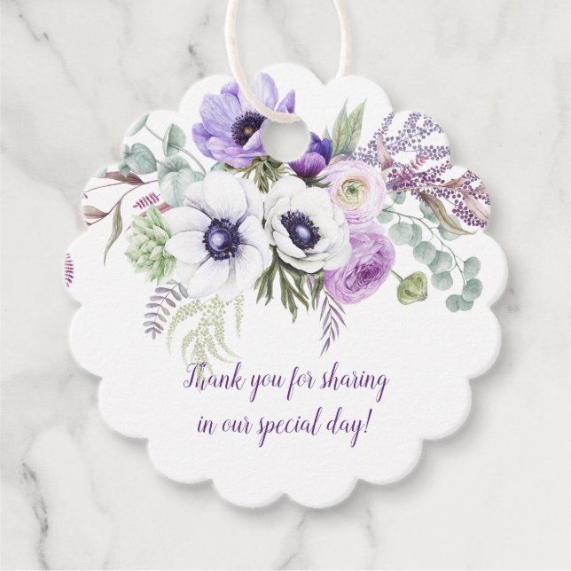 Étiquettes Cadeau Mariage d'aquarelle violet et lavande | (Devant)