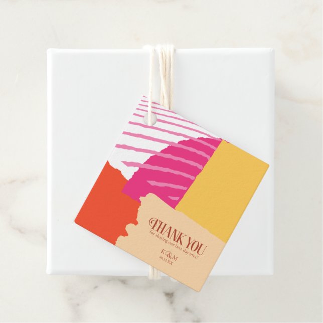Étiquettes Cadeau Mariage de blocs de couleurs - ID été 740 (En situation)
