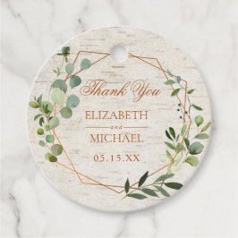 Étiquettes Cadeau Mariage de bouleau Eucalyptus géométrique en cuivr