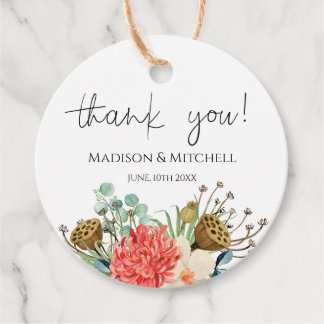 Étiquettes Cadeau Mariage de bouquet Fleur sauvage Boho rose