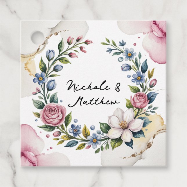 Étiquettes Cadeau Mariage de bouquet floral romantique (Devant)