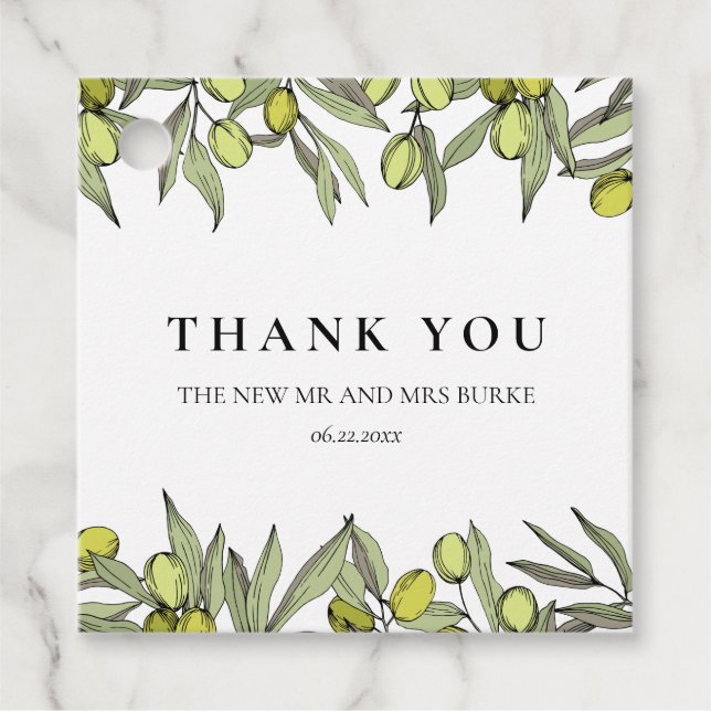 Étiquettes Cadeau Mariage de branche Olive moderne (Devant)