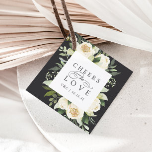 Étiquettes Cadeau Mariage de cadre floral en ivoire "Cheval to Love"