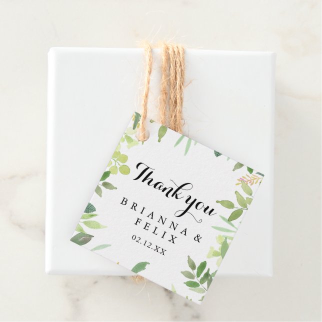 Étiquettes Cadeau Mariage de calligraphie de feuillage végétal (En situation)