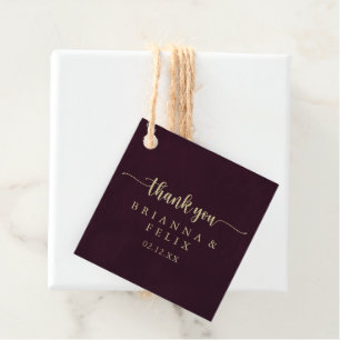 Étiquettes Cadeau Mariage de calligraphie de la Bourgogne d'or