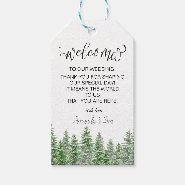 Étiquettes-cadeau Mariage de calligraphie de pin vert Bienvenue (Devant)