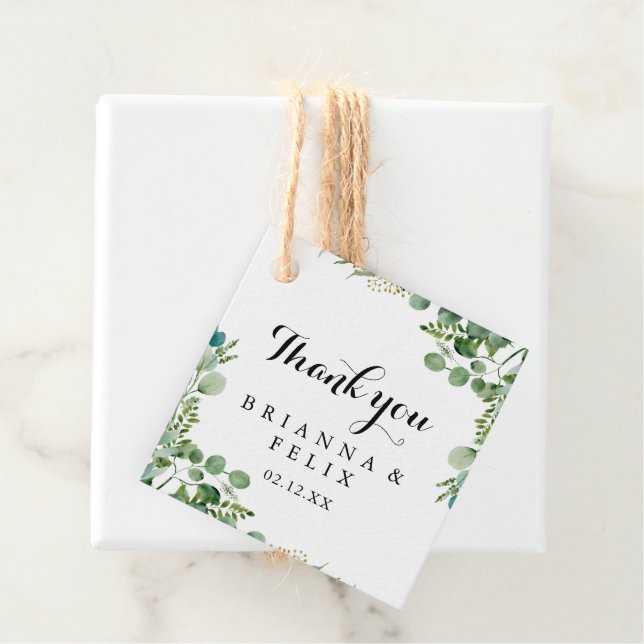 Étiquettes Cadeau Mariage de calligraphie végétale de l'Eucalyptus v (En situation)