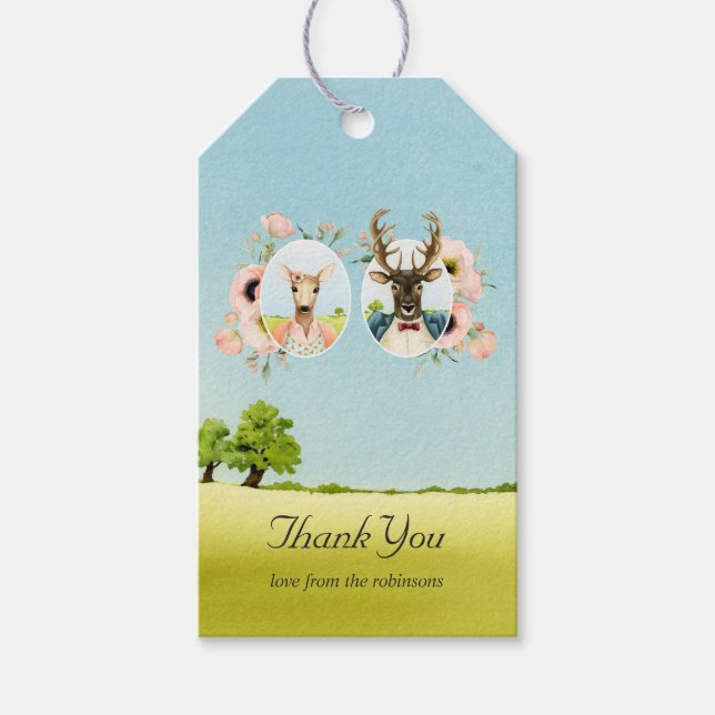 Étiquettes-cadeau Mariage de cerf de forêt rustique fantaisiste (Devant)