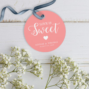 Étiquettes Cadeau Mariage de couleur personnalisée Love is Sweet ron