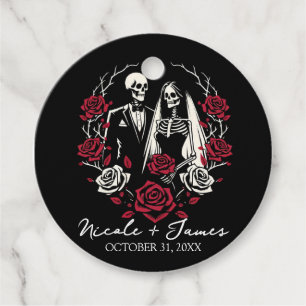 Étiquettes Cadeau Mariage de couple de squelettes aux roses blanches