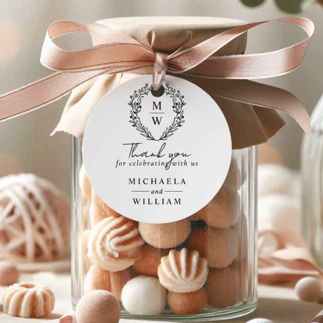 Étiquettes Cadeau Mariage de couronne botanique simple et élégant (Créateur téléchargé)