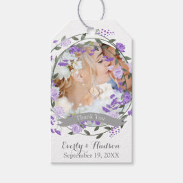 Étiquettes-cadeau Mariage de couronnes florales pourpres