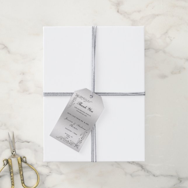 Étiquettes-cadeau Mariage de décoration en argent (Avec de la ficelle)