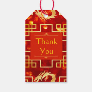 Étiquettes-cadeau Mariage de dragon rouge et or