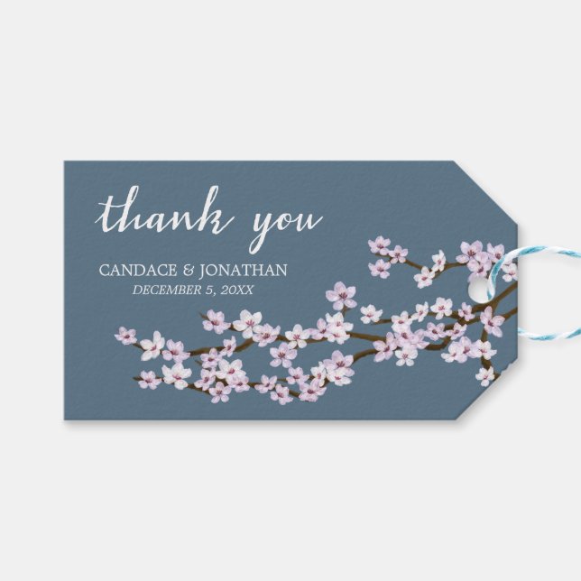 Étiquettes-cadeau Mariage de fleurs de cerisier peint (Devant (Horizontal))