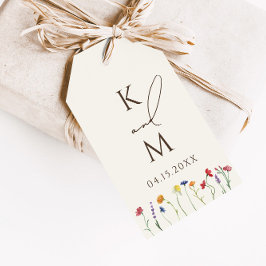 Étiquettes-cadeau Mariage de fleurs Fleur sauvage de Monogramme colo