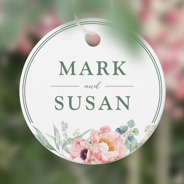 Étiquettes Cadeau Mariage de fleurs Pink Peonies (Créateur téléchargé)