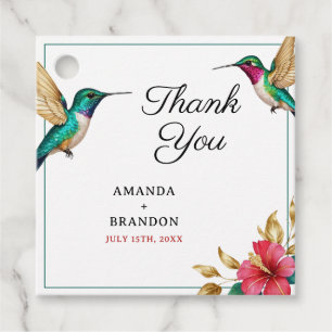 Étiquettes Cadeau Mariage de fleurs tropicales rouges des colibris v