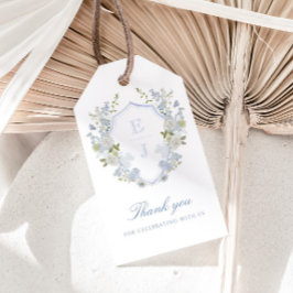Étiquettes-cadeau Mariage de la crête de Monogramme bleu mou romanti