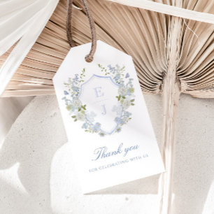 Étiquettes-cadeau Mariage de la crête de Monogramme bleu mou romanti