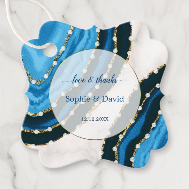 Étiquettes Cadeau Mariage de l'agate Pearles de couleur bleu marine (Devant)