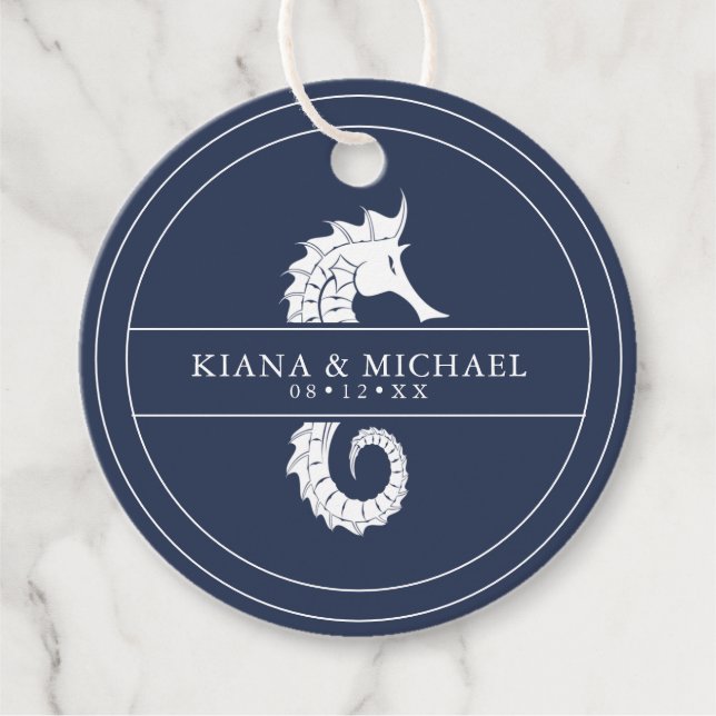 Étiquettes Cadeau Mariage de mer Blue Wave Wht/Navy ID836 (Devant)