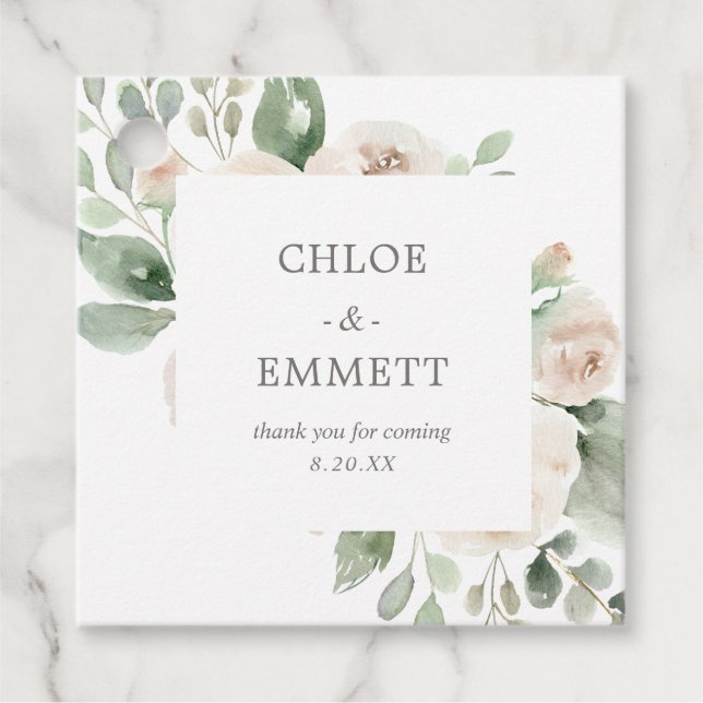 Étiquettes Cadeau Mariage de Merci blanc aux Eucalyptus (Devant)