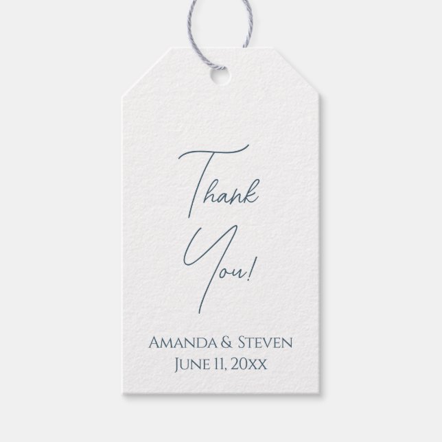 Étiquettes-cadeau Mariage de Merci bleu simple (Devant)
