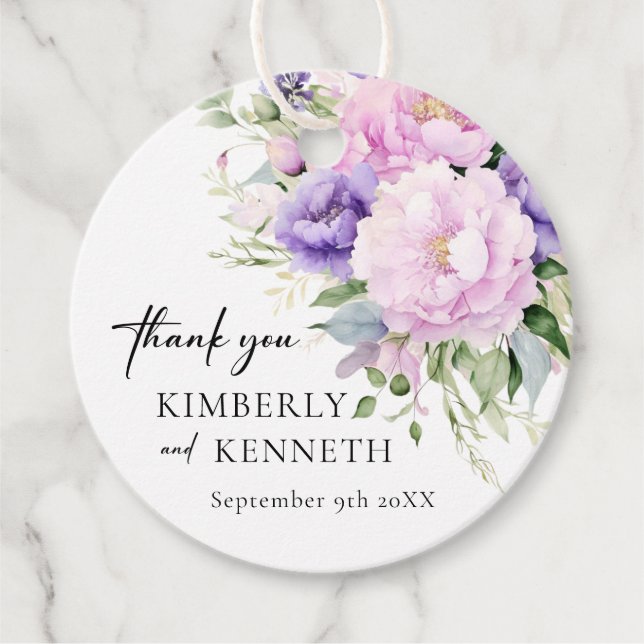Étiquettes Cadeau Mariage de Merci Floral rose violet (Devant)