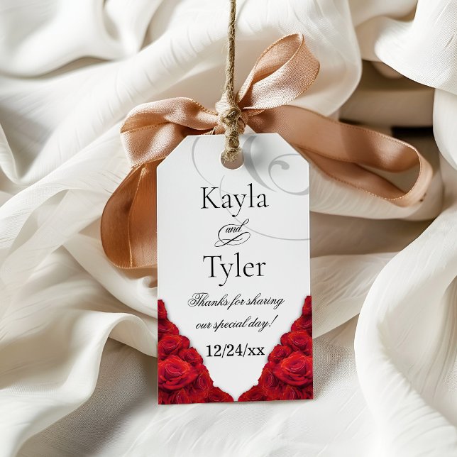 Étiquettes-cadeau Mariage de Merci Red Roses (Red Roses Thank You Wedding Gift Tags)