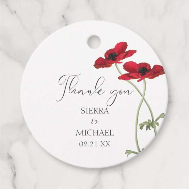 Étiquettes Cadeau Mariage de Merci végétal rouge minimal (Devant)