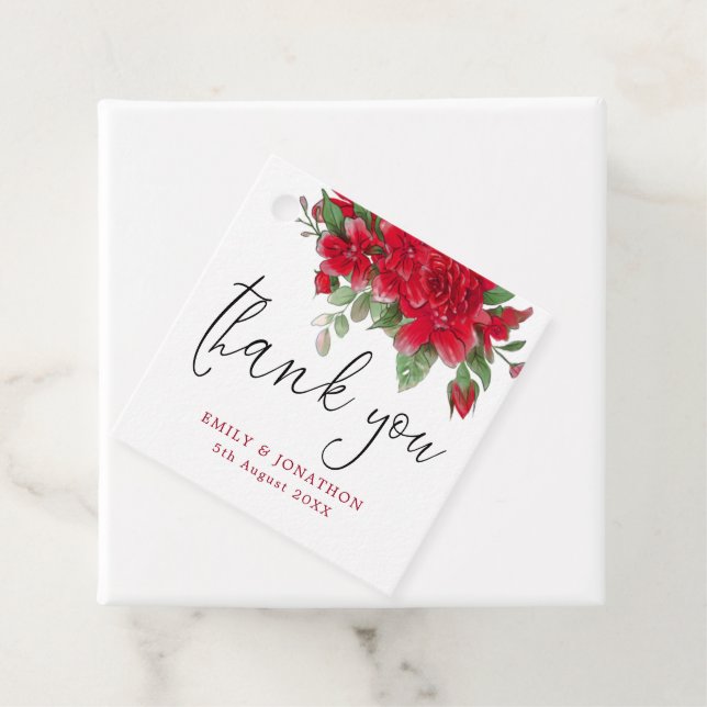 Étiquettes Cadeau Mariage de message Merci Red Roses Florals (En situation)
