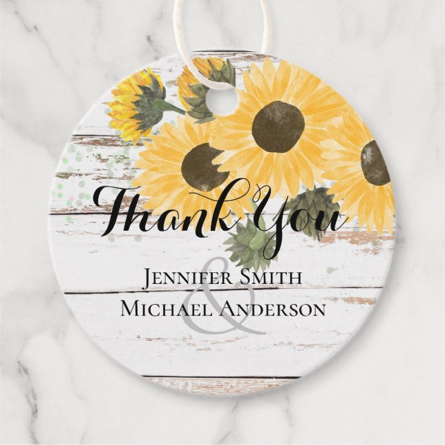 Étiquettes Cadeau Mariage de mesure des tournesols rustiques (Devant)
