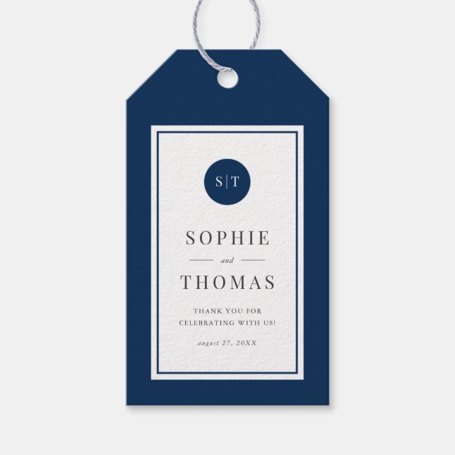 Étiquettes-cadeau Mariage de monogramme arrondi de couleur classique (Devant)