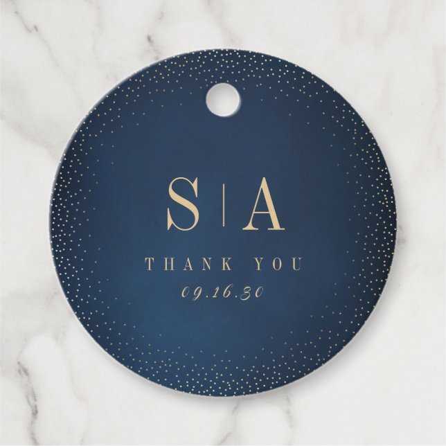 Étiquettes Cadeau Mariage de monogramme sophistiqué avec paillettes  (Devant)