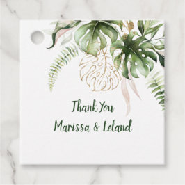 Étiquettes Cadeau Mariage de Monstera Tropical Floral Rose
