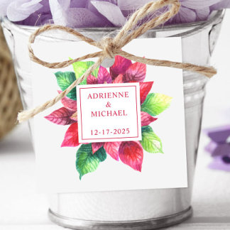 Étiquettes Cadeau Mariage de Noël au Poinsettia Rouge