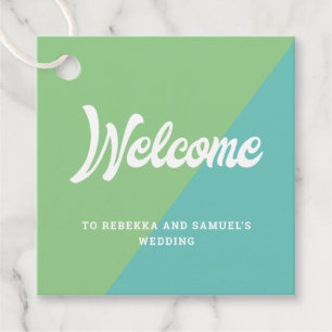 Étiquettes Cadeau Mariage de panier de bienvenue Retro Green Blue