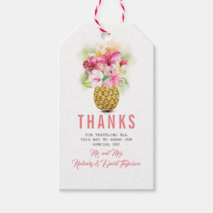 Étiquettes-cadeau Mariage de plage d'ananas aux fleurs tropicales
