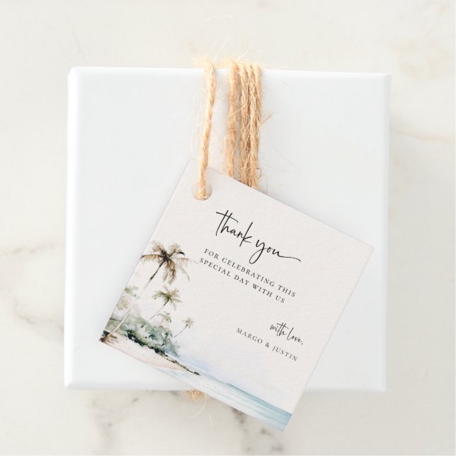 Étiquettes Cadeau Mariage de plage sur l'île tropicale (En situation)