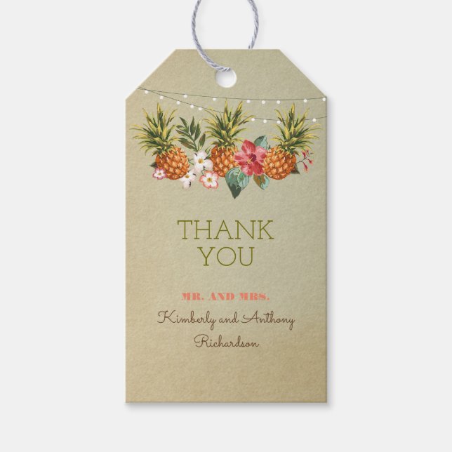 Étiquettes-cadeau mariage de plage tropicale ananas (Devant)